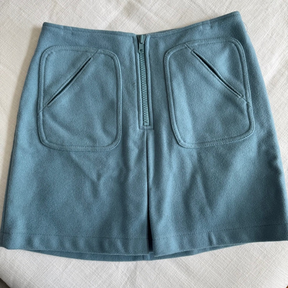 Gap Vintage Blue Virgin Wool Blend Mini Skirt Front Zip Pockets Size 1